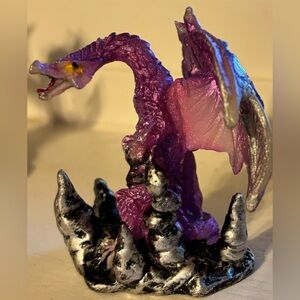 Metallic Colorful Rune Elemental Dragons On Rocks Miniature Figurines Set Of 4